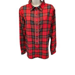 NWT Sanctuary Rockstar Rhinestone Stud Boyfriend Red XS bling plaid button up